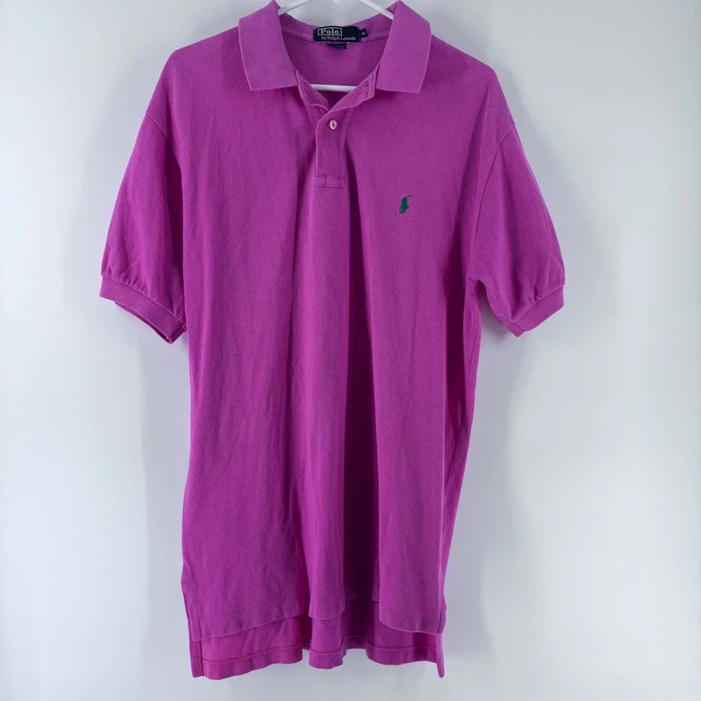 Polo Ralph Lauren Polo Shirt Mens M Pink Magenta Green Pony Logo Cotton Pique